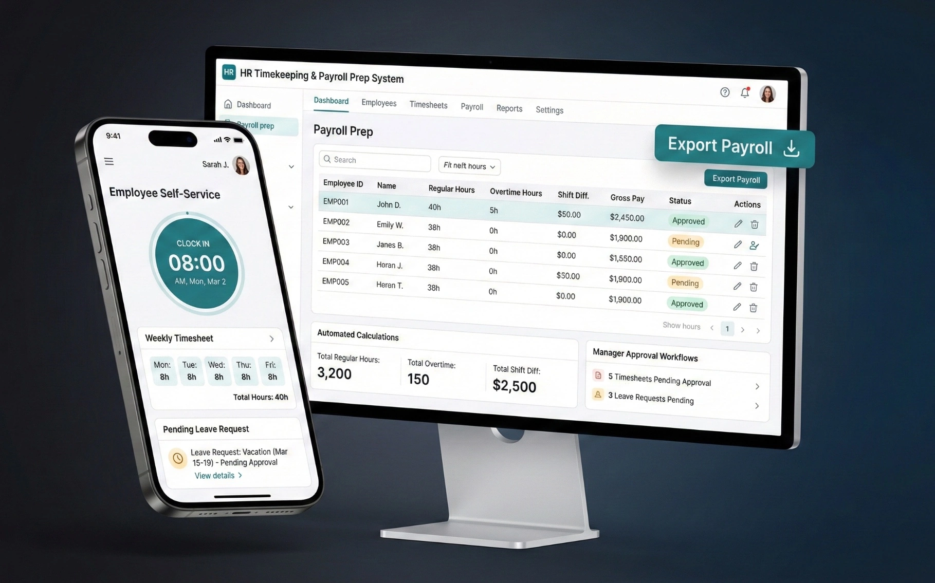 HR Timekeeping + Payroll Prep System